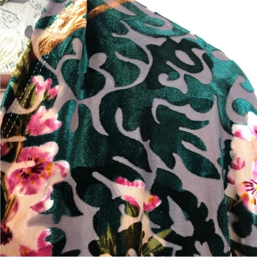 Always Indigo Green Black Floral Velvet Sweater - Picture 10 of 16